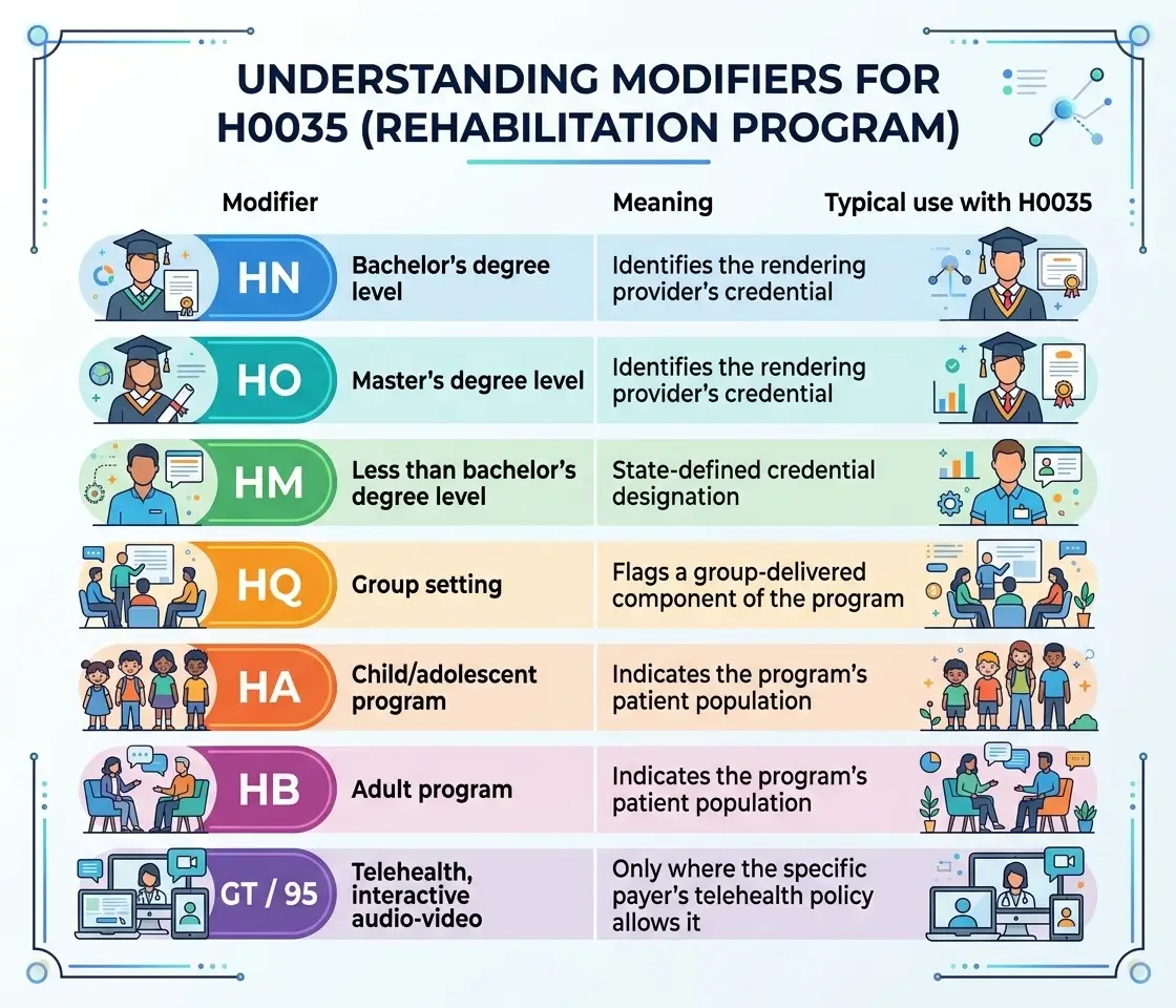 Modifiers used with H0035 HCPCS code
